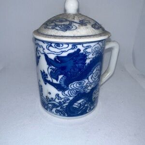 Blue and White Dragon Motif Ceramic Mug